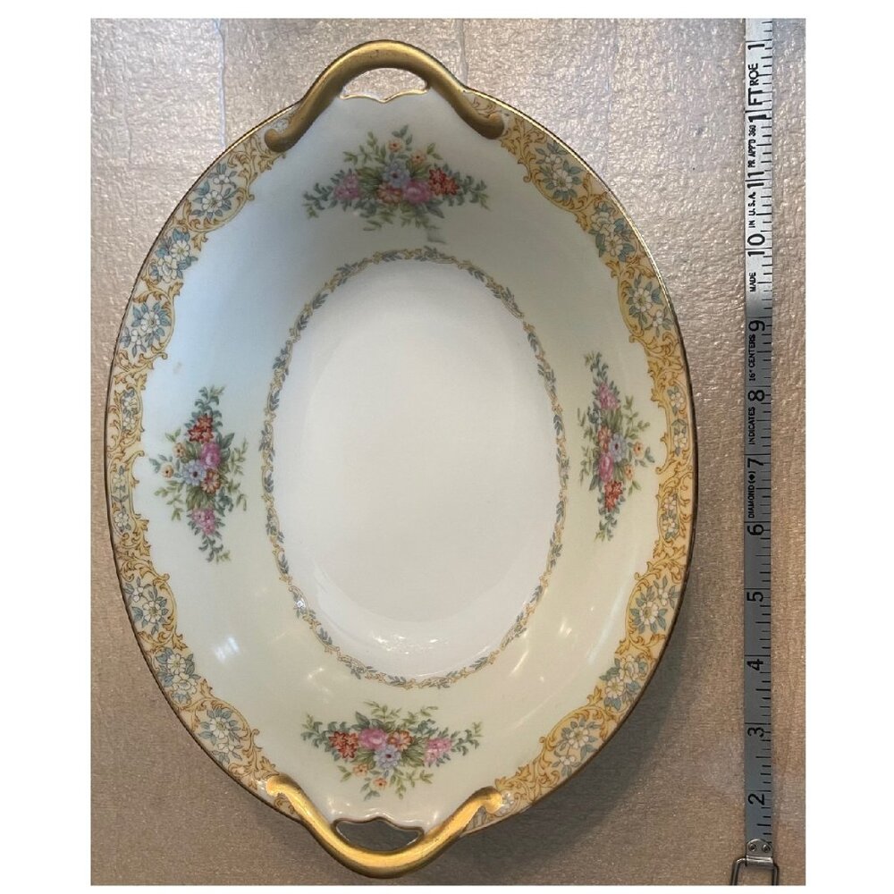 Vintage 1920’s Noritake Fine China Double Handle Gold Floral Oval Vegetable Serv